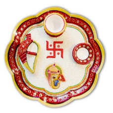 Decorative Marble Pooja Thali - Ganesha